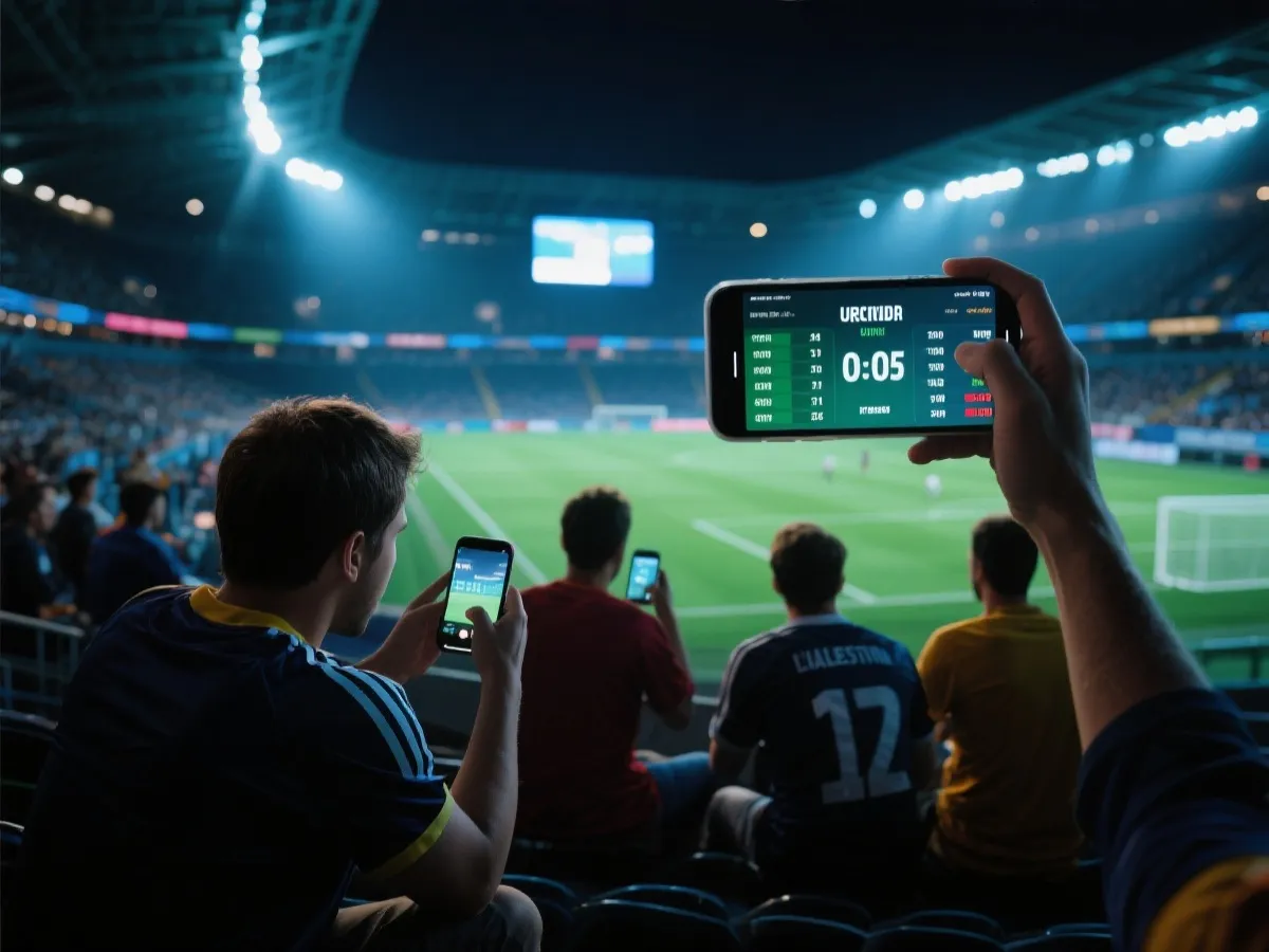 球迷查看世界盃即時比分與數據示意圖